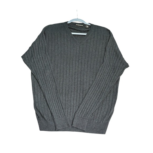 Joseph & Lyman Other - Joseph & Lyman Sweater Mens Large Dark Grey Silk Cashmere Ribbed V-Neck Pullover